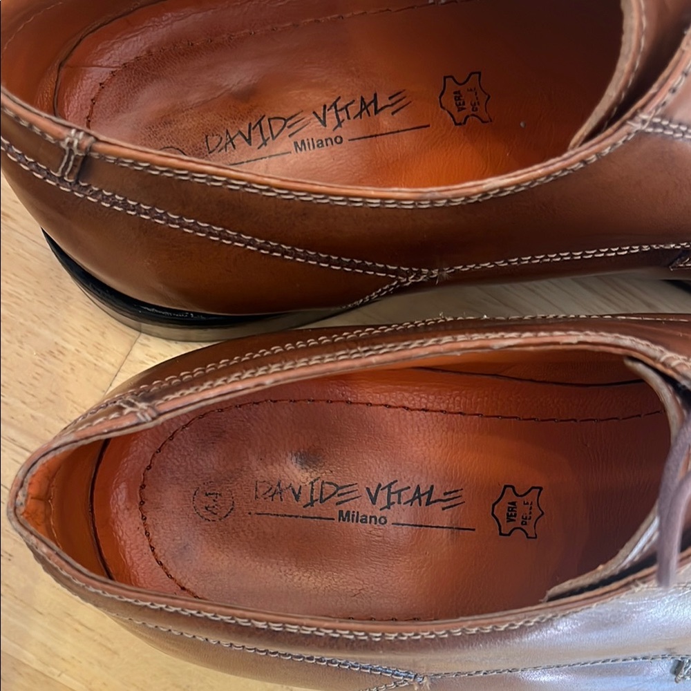 David Vital Brown Leather Oxfords with Polished Finish